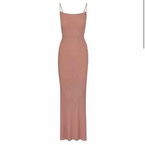 Skims Ribbed Lounge Long Slip Dress Maxi - Rose Clay